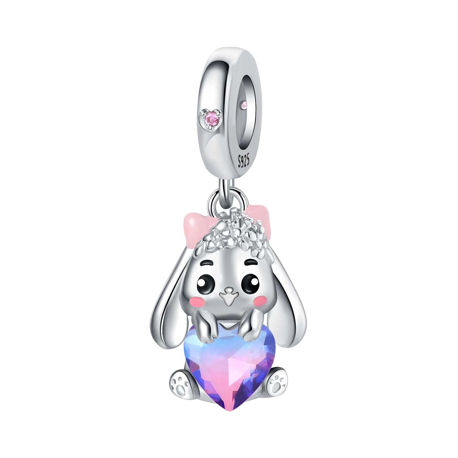 PANPOKI 925 Sterling Silver Cute Mouse Eating Cheese Charm Pendant | Original Bracelet DIY Jewelry Gift for Women