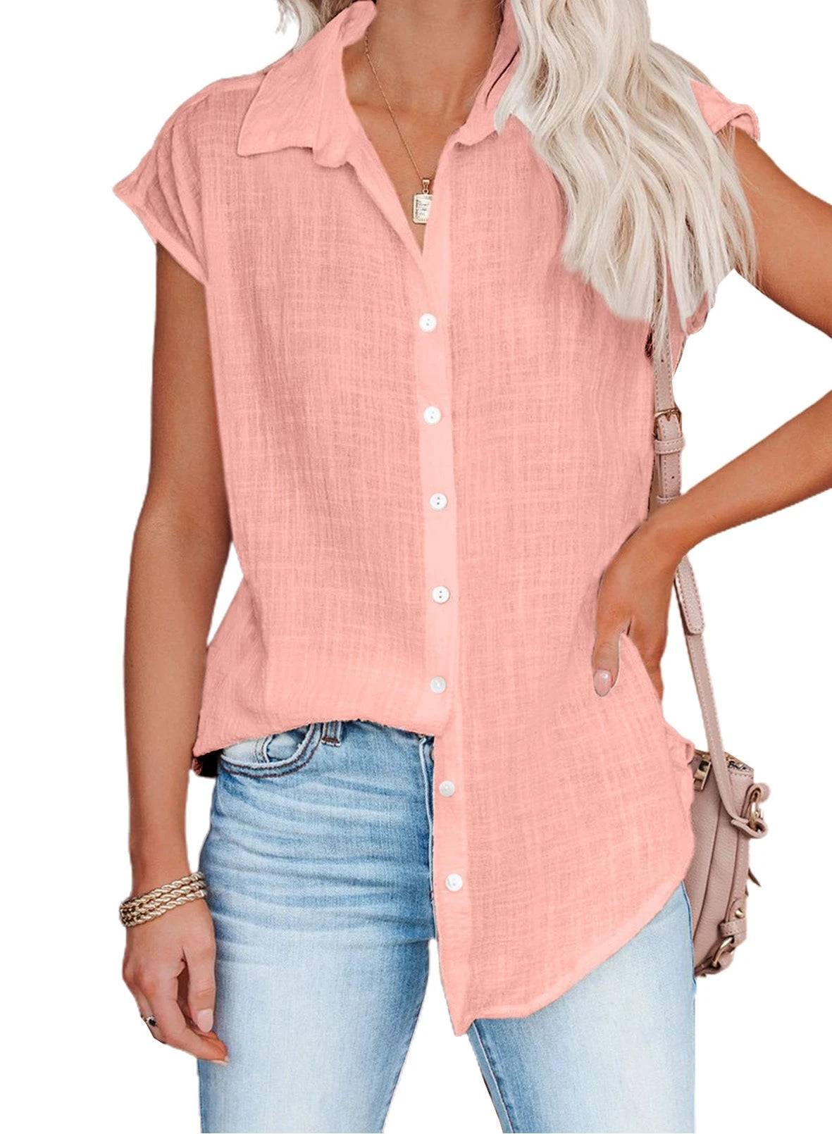 Summer Solid Cotton Linen Shirt for Women – Casual Short Sleeve Loose T-Shirt Ladies Thin Tee Top 🌿✨