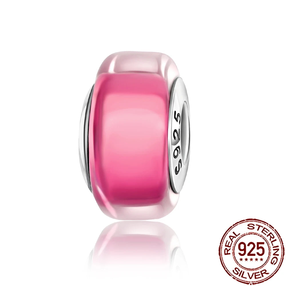 New 925 Sterling Silver Pink Daisy Murano Glass Charm | Cold Enamel Bead Fit Pandora Bracelet & Necklace