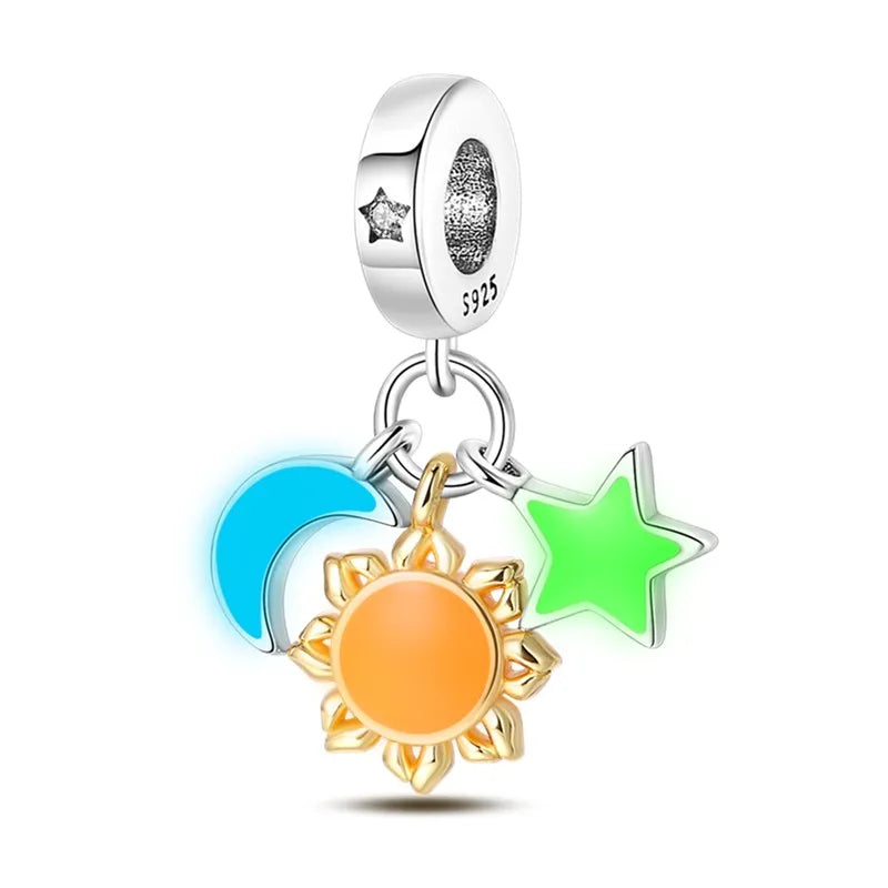 925 Sterling Silver Colorful Luminous Charms | Shell Turtle Star Beads