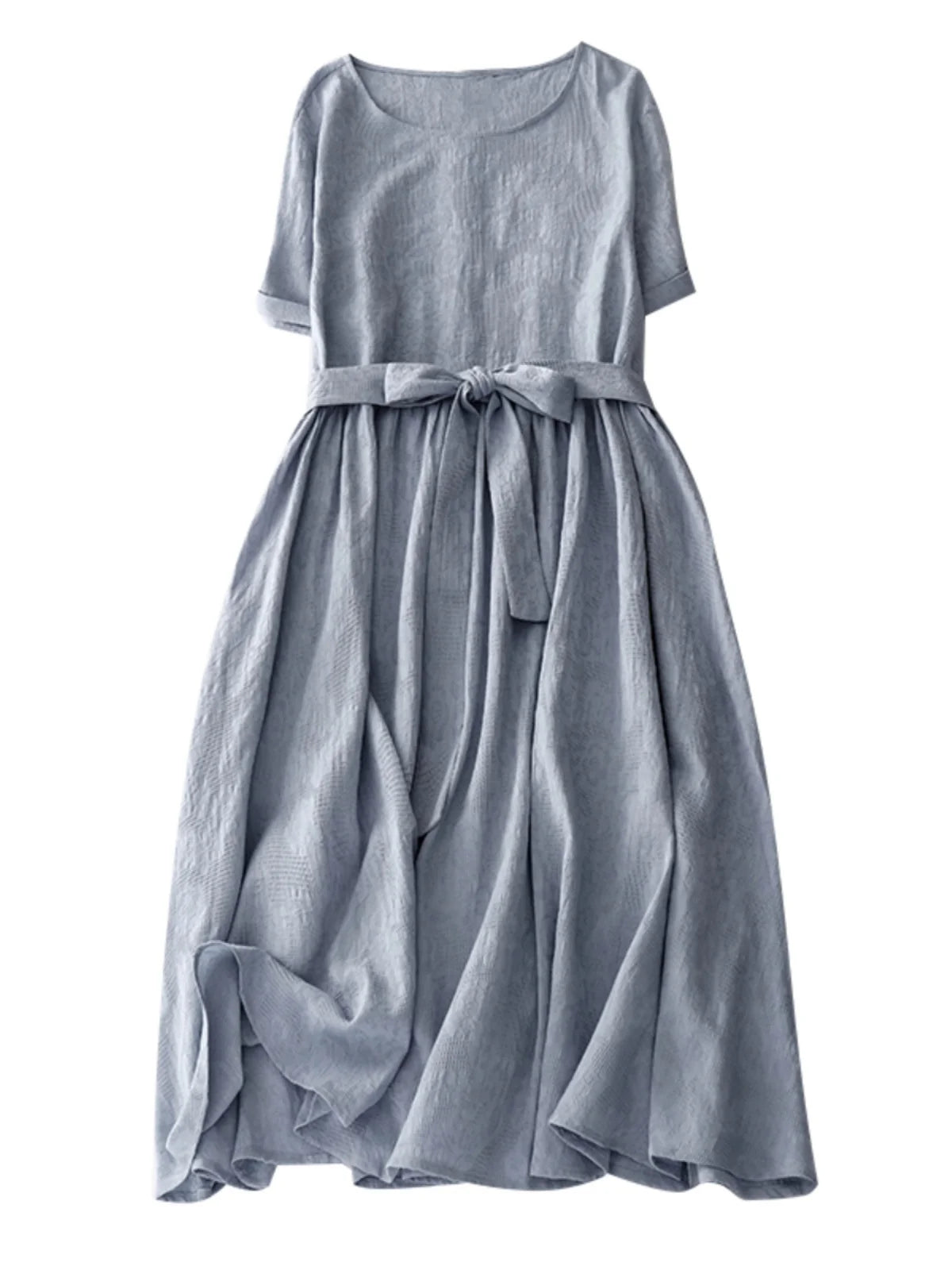 Japanese Style Loose Cotton Linen Dress – Women’s Vintage A-Line Over-Knee Long Dress with Round Neck