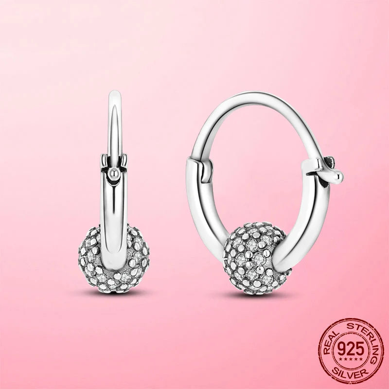 925 Sterling Silver Double Band Pave Hoop Earrings – Women’s Fashion Silver Jewelry