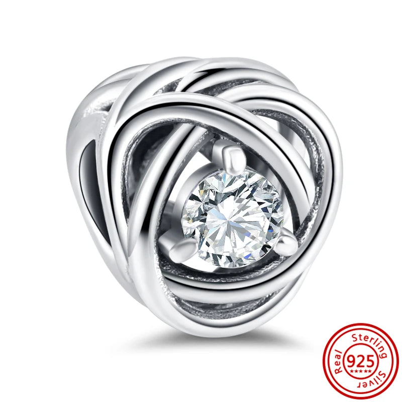 New 925 Sterling Silver Birthstone Beads | Crystal Eternity Circle Charm for Original Bracelets & Necklaces DIY Jewelry