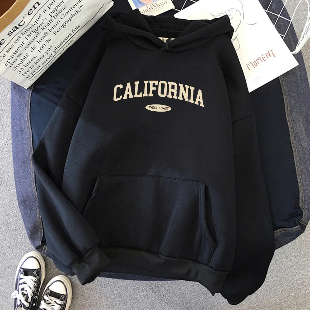 California West Coast Women’s Hoodie | Hip Hop Streetwear Fleece Pullover with Pocket | Comfortable Casual Sweatshirt