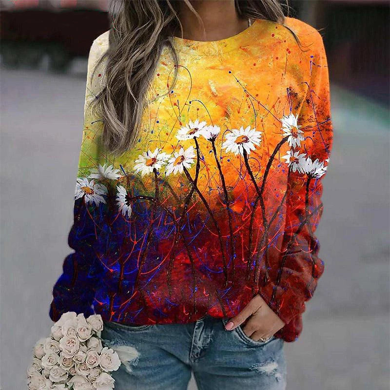 Autumn Women’s Floral 3D Print Hoodie – Streetwear Long Sleeve Pullover Y2K Fashion Top
