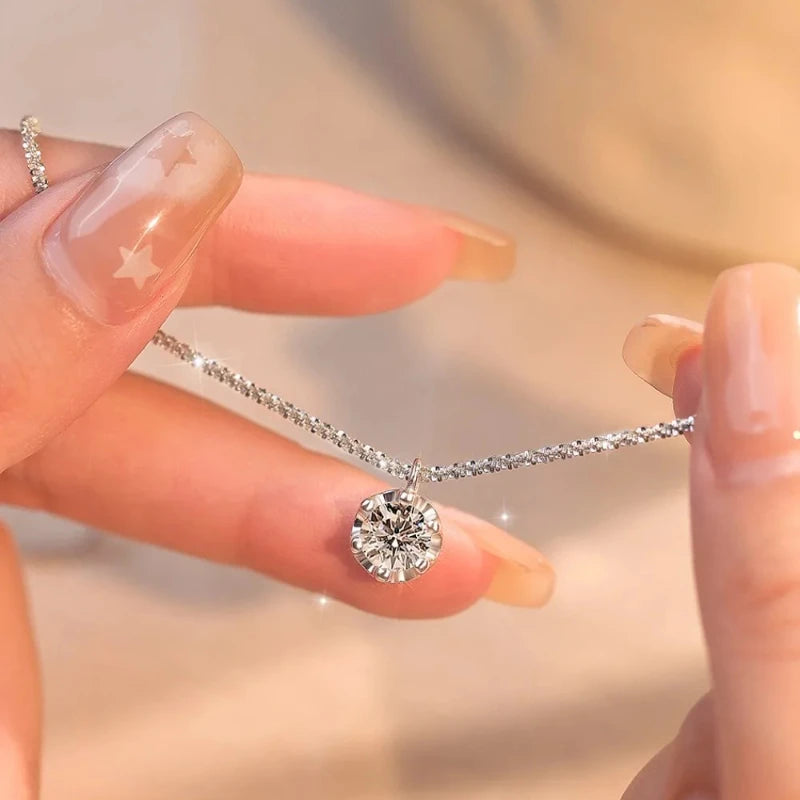 FEOBUR 1/2CT Moissanite Diamond Necklace – 925 Silver Crown Pendant for Women