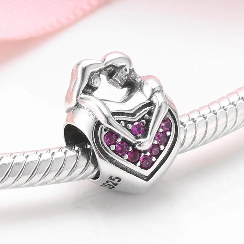 Give Birth To Life Pregnant Mother 925 Sterling Silver Charm | Pink CZ Beads Fit Original Bracelets