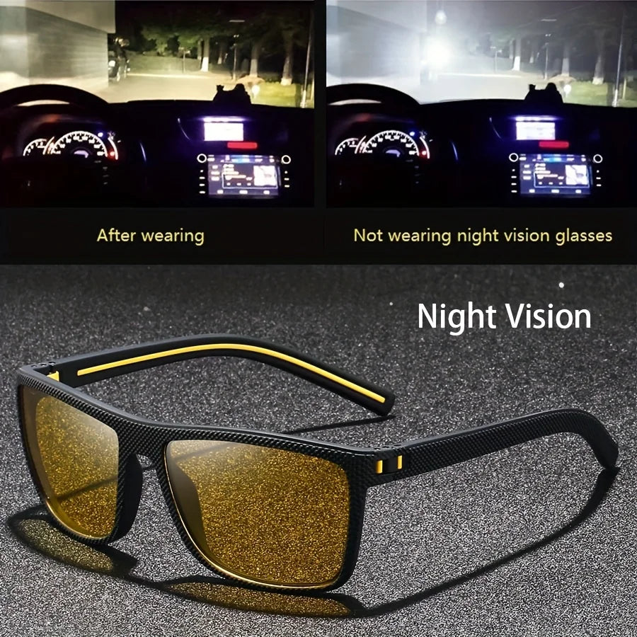 Square Yellow Night Vision Anti-Glare Goggles – Men & Women Driving, Fishing, Beach Sunglasses | UV Protection Polycarbonate Glasses