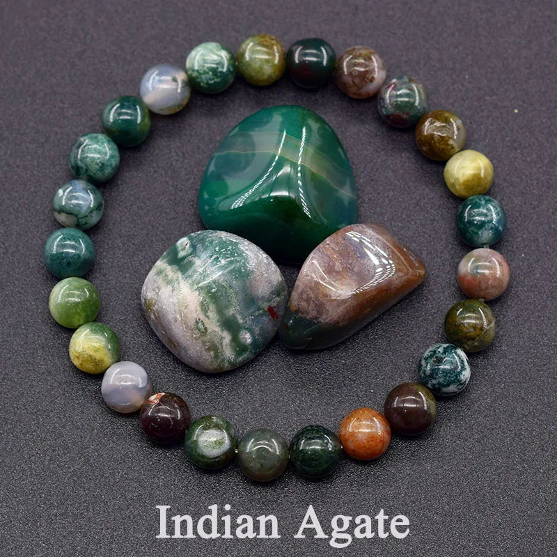 Genuine Tree Patterned Moss Agate Beads Bracelet – Natural Energy Healing Jewelry for Men & Women