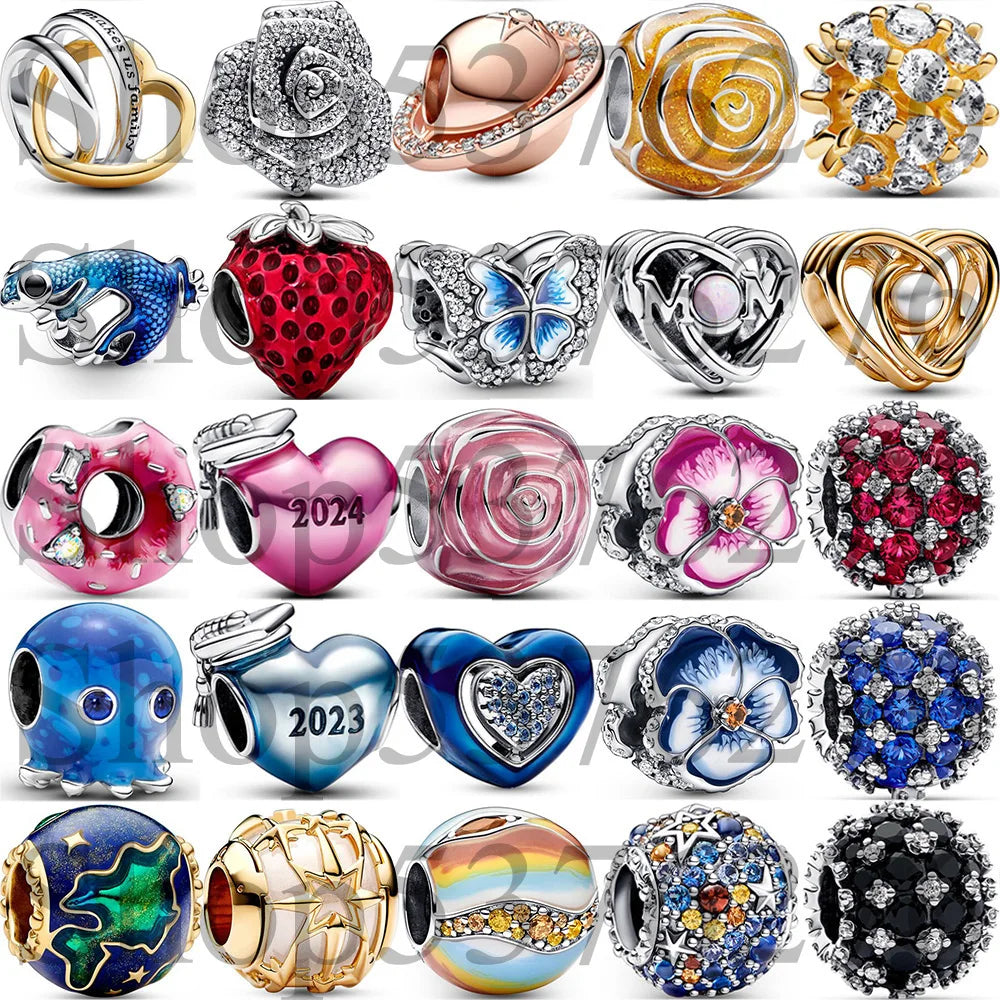 925 Sterling Silver Graduation Heart Charm Bead 2023 2024 | Openwork Swirling Bead for Women Bracelet Gift