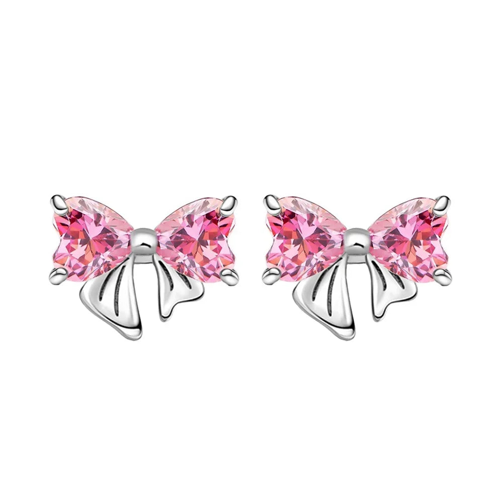 925 Sterling Silver Pink Bow Jewelry Set – Charms, Rings, Earrings & Necklace Beads for Women