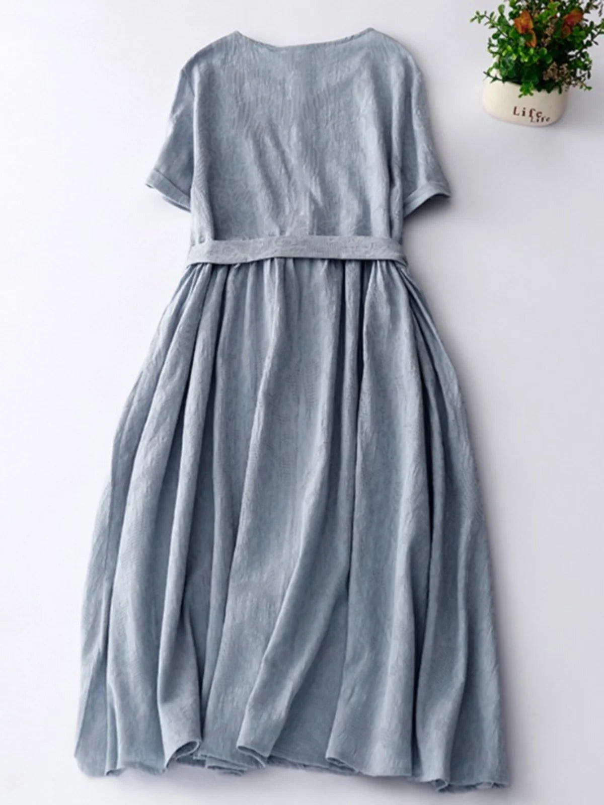 Japanese Style Loose Cotton Linen Dress – Women’s Vintage A-Line Over-Knee Long Dress with Round Neck