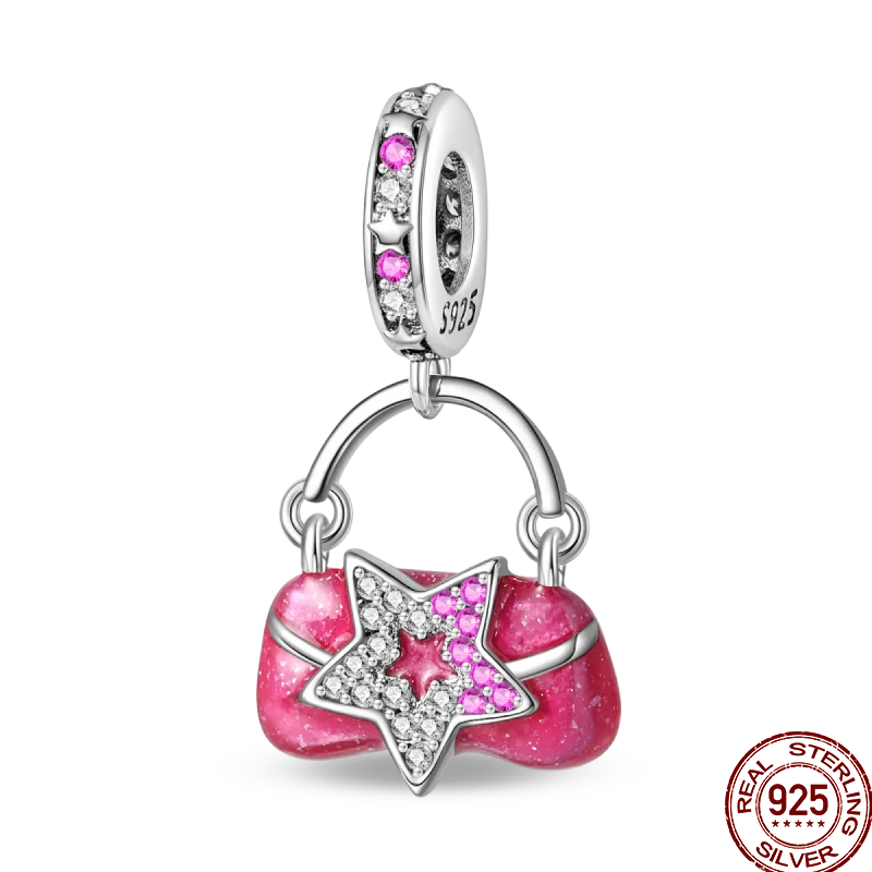 925 Sterling Silver Romantic Princess Charm Beads – Pink Dress, Lipstick & Dancing Shoes Fit 3MM Bracelet
