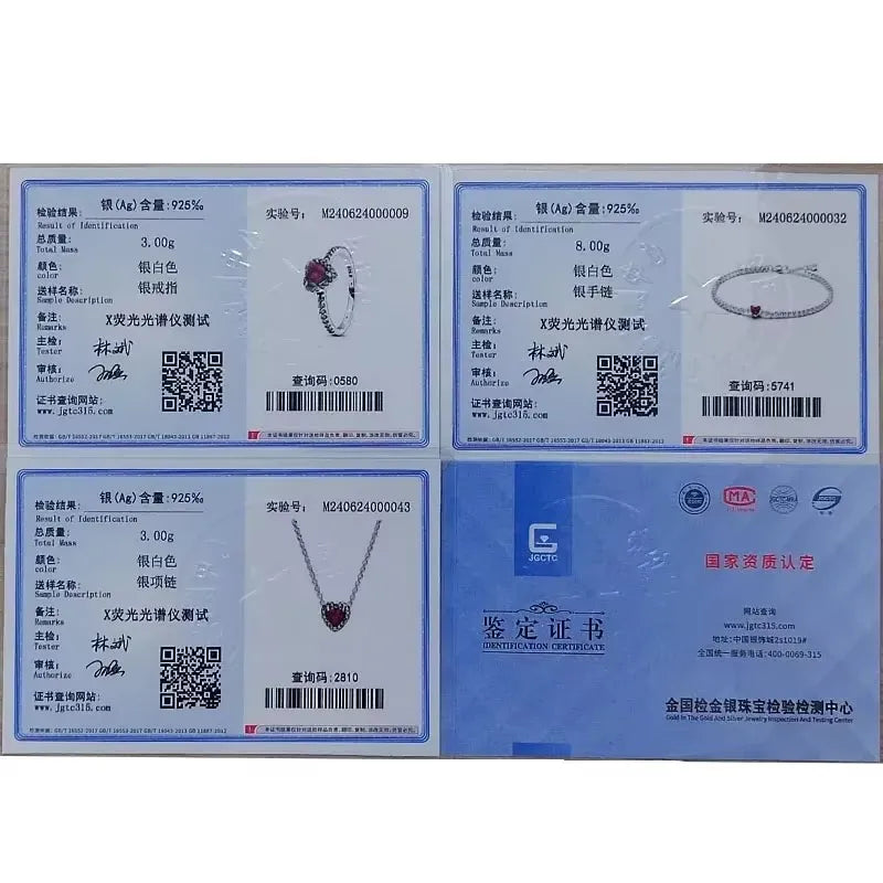 New 925 Sterling Silver Red Heart-Shaped Ring, Necklace & Bracelet | Classic Luxury Charm Jewelry for DIY & Party Gifts