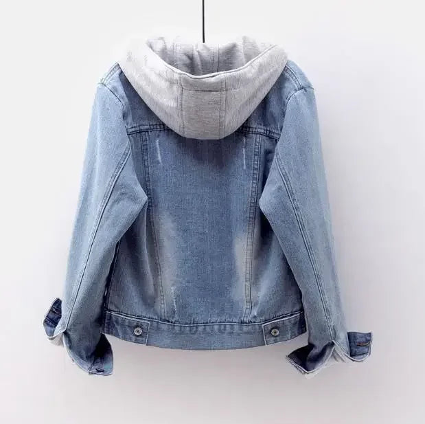 Women’s Hooded Denim Jacket | Patchwork Button Coat with Pockets Streetwear Outerwear 2025