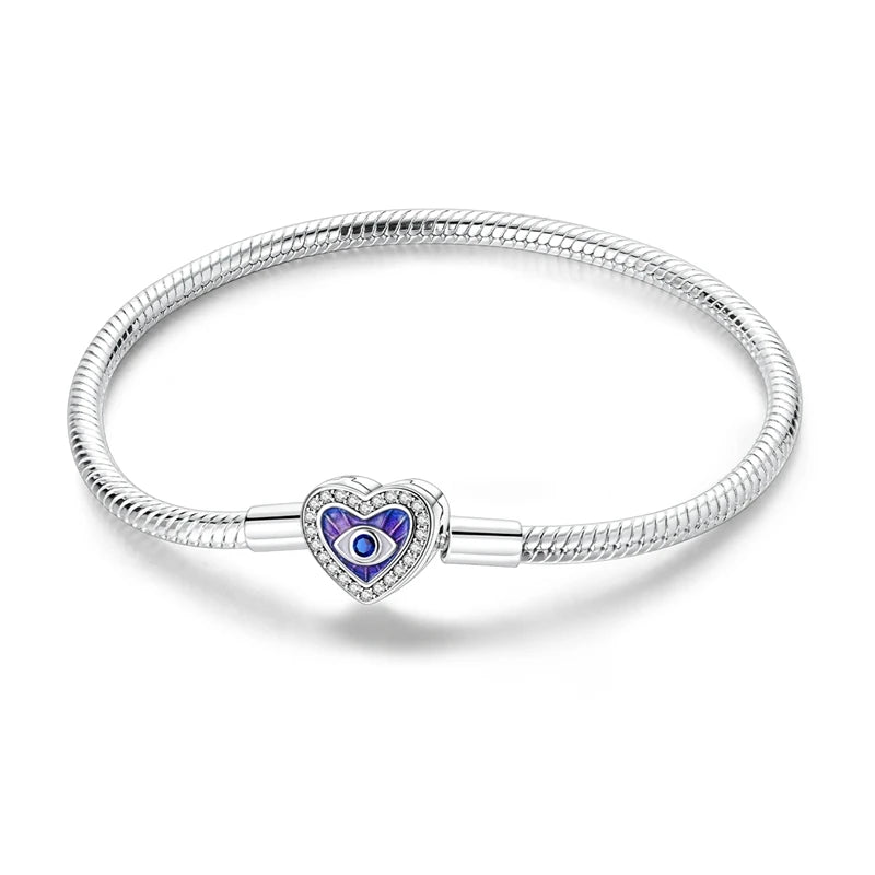 925 Sterling Silver Evil Eye Bracelet with Hand of Fatima | Blue Zircon Protection Charm Jewelry for Women