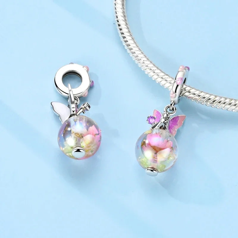 925 Sterling Silver Luminous Fairy Cat Owl Dragon Glass Charm | Original Design Bead for Bracelet DIY Jewelry