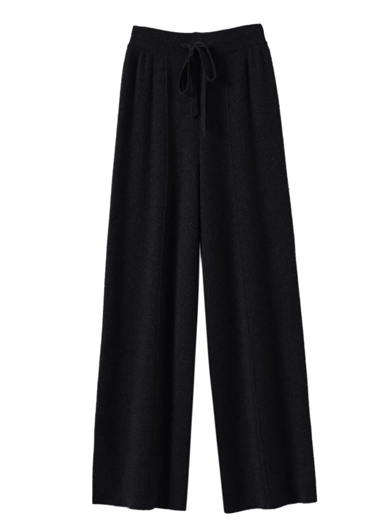 High Waist Knitted Wool Wide Leg Pants – Extended Length Drawstring Casual Loose Slimming Trousers for Autumn & Winter