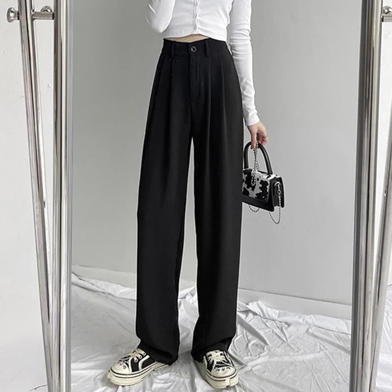 Women's Wide Leg Suit Pants | Spring Casual Straight Leg Trousers | Classic High Waisted Solid Slacks
