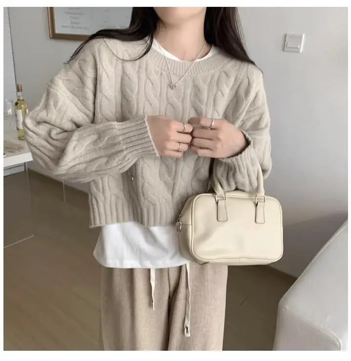 Soft Knit Sweater Women’s Top – Lazy Sleeve Inner Wear | Autumn Winter New Arrival Twist Cotton Long Sleeve Round Neck