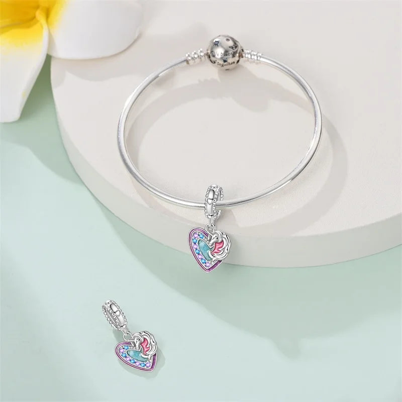 925 Silver Plated Magic Mirror Princess Angel Pink Charm Beads | Fits Original Pan 925 Bracelet | Exquisite DIY Jewelry