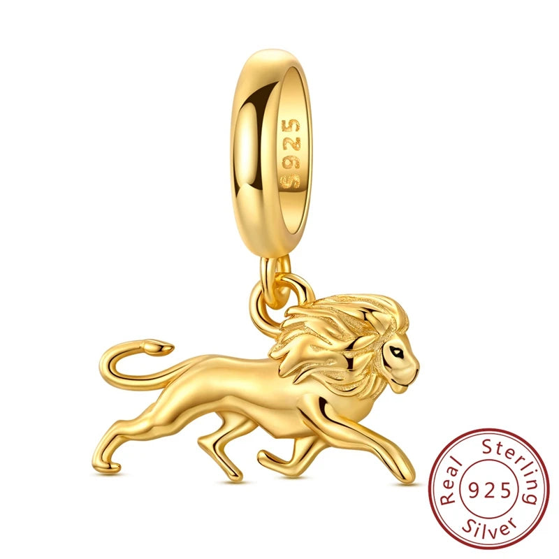 925 Sterling Silver Gold Charms Beads | Leopard, Butterfly, Firefly & Bee Dangle Fit Original Bracelet Women DIY Jewelry Gift