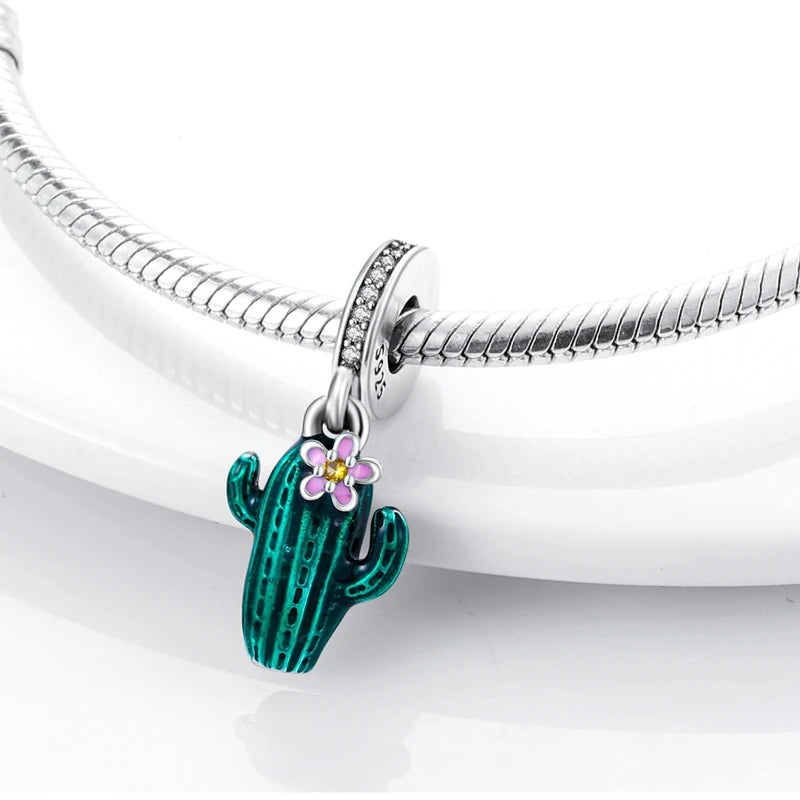 New 925 Sterling Silver Four-Leaf Clover Green Charm Bead | Lucky Pendant for Original Bracelet Jewelry Gift