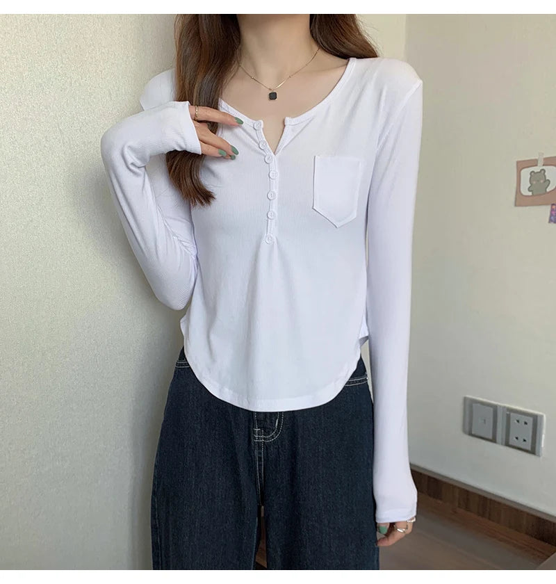 ✨ Plus Size Irregular Hem T-Shirt 👚 Long Sleeve Korean Style Top 🍁 Casual Spring Autumn Commute Wear