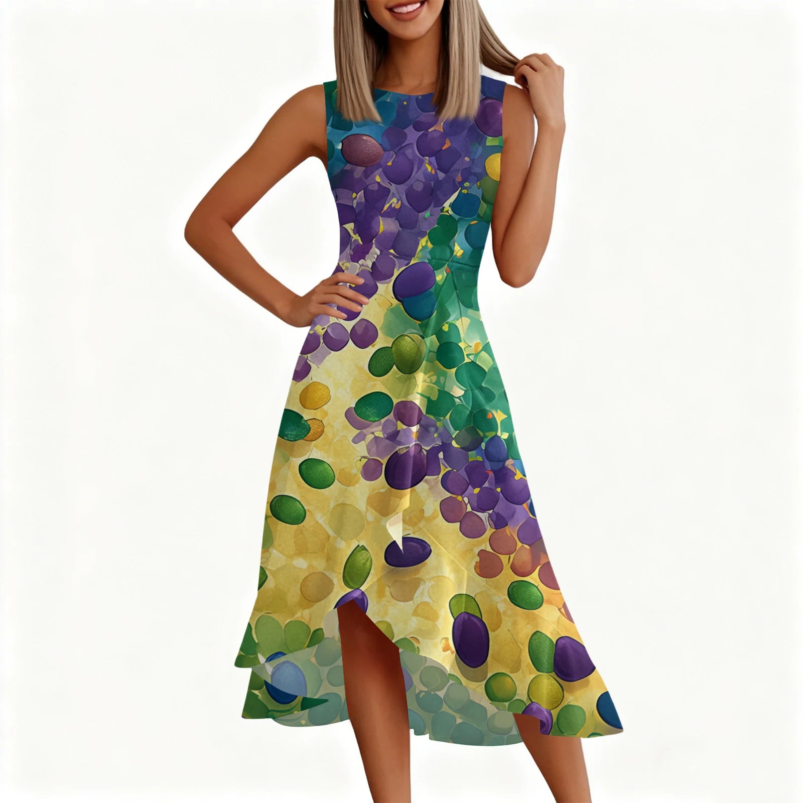 Carnival Women's Dress 🎉 Ruffled Printed Casual Dress 👗 Sleeveless Round Neck Stylish Festival Costume ✨