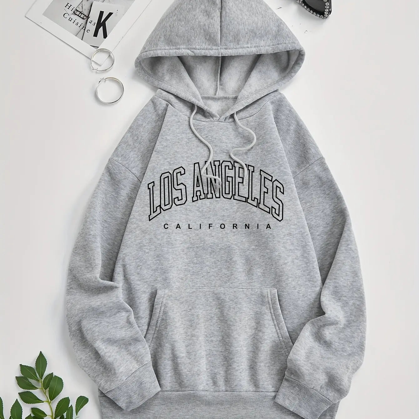 Women’s Los Angeles Print Fleece Hoodie | Warm Casual Sports Sweatshirt | Autumn Winter Loose Fit with Pocket