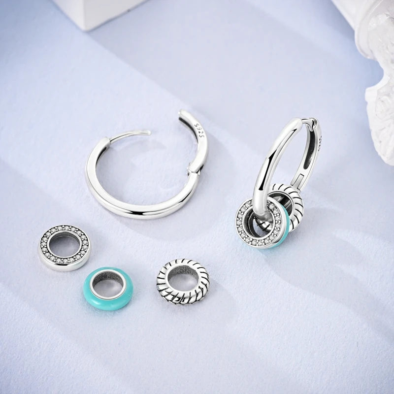 925 Sterling Silver Starlight Crystal Hoop Earrings – Circular Snake Bone Design Women’s Fashion Jewelry Gift