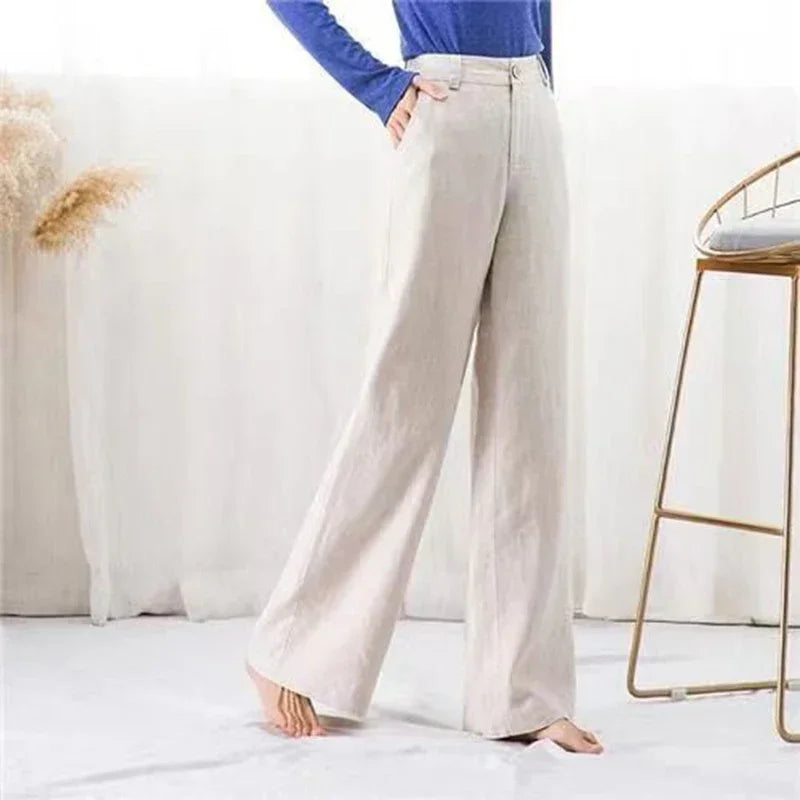 Women’s Summer Baggy Cotton Linen Pants | High Waist White Wide Leg Casual Trousers
