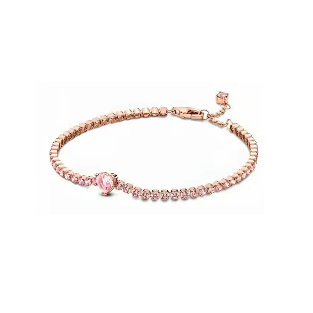 New 925 Sterling Silver Red & Blue Zircon Bracelet – Women’s Valentine’s Day DIY Jewelry Gift