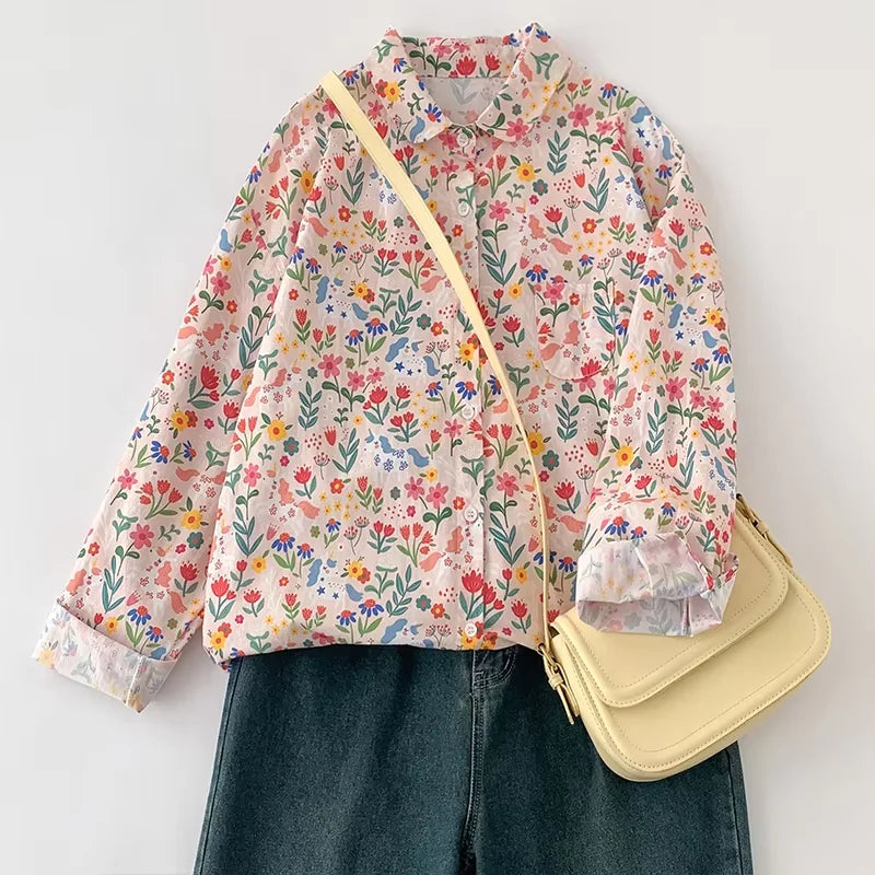 THHONE Spring Elegant Women’s Blouse 2025 | Single-Breasted Loose Print Vintage Shirt | Casual Women’s Top