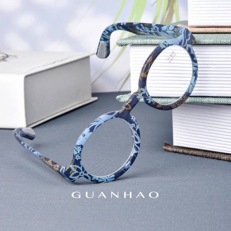 Guanhao Brand Men Reading Glasses – Vintage Round Frame Clear Eyewear | Thick Large Frame Presbyopia Glasses for Women & Elderly