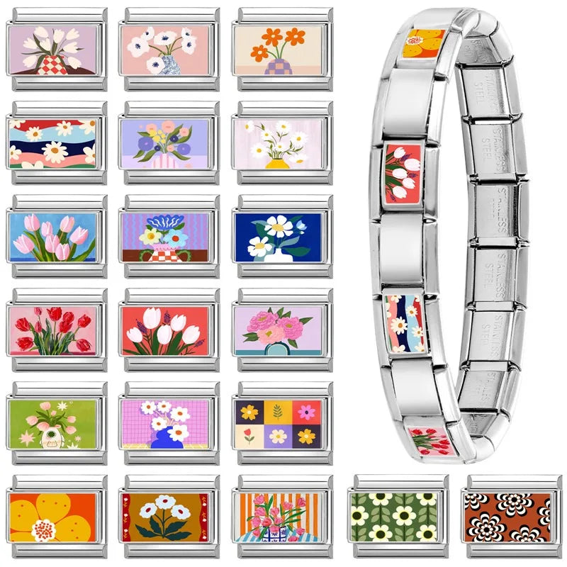 2025 Original Y2K Colorful Cute Cartoon Cats Dogs Italian Charm Links Fit 9mm Stainless Steel Bracelet Men Women DIY Making Gift