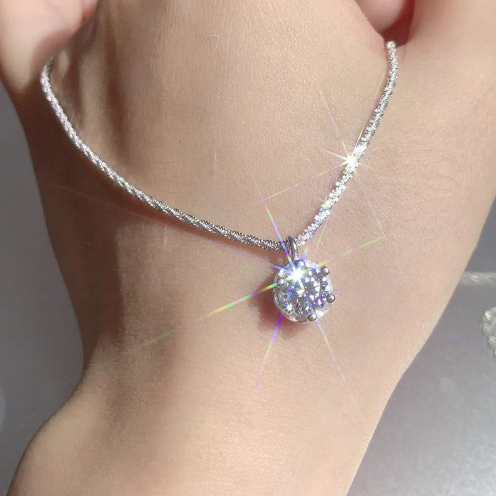 FEOBUR 1/2CT Moissanite Diamond Necklace – 925 Silver Crown Pendant for Women