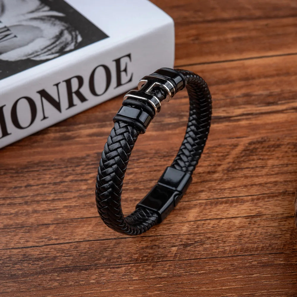 Men's Letter H Bracelet with Magnetic Clasp Trendy Initial Jewelry