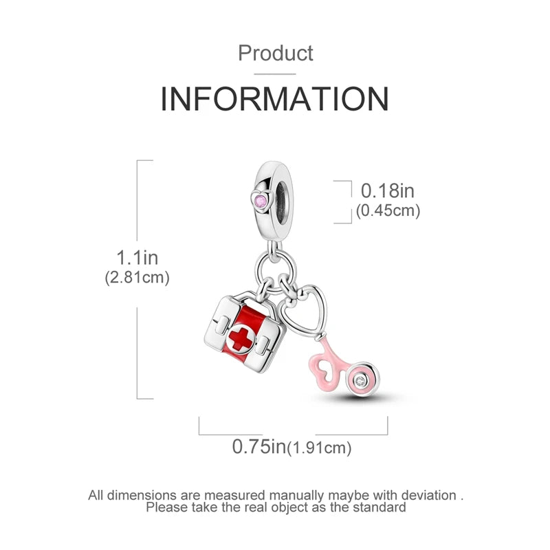 Doctor Nurse 925 Sterling Silver Charms Beads | Original Trendy Medical Pendant for DIY Bracelet Jewelry