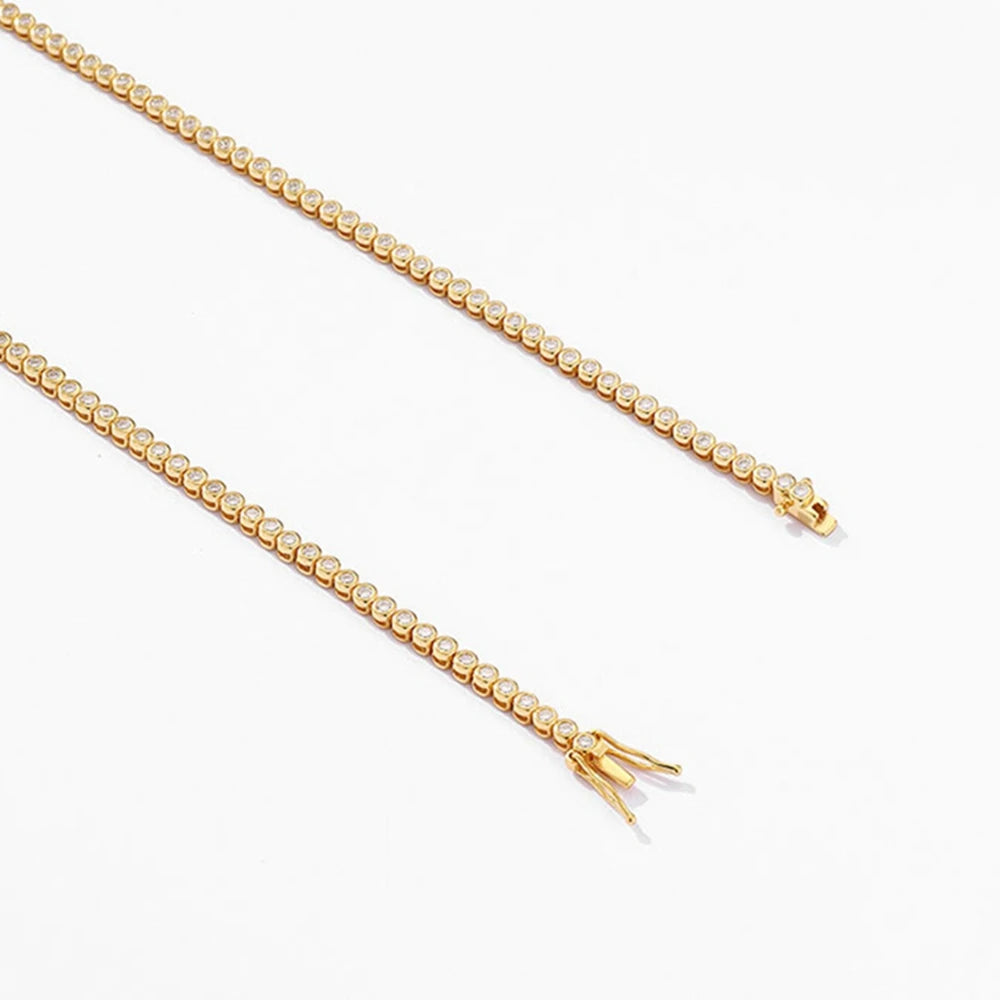 Wong Rain 18K Gold Plated 925 Sterling Silver Moissanite Tennis Necklace – 2mm D Color VVS1 3EX Diamond Chain Fine Jewelry GRA