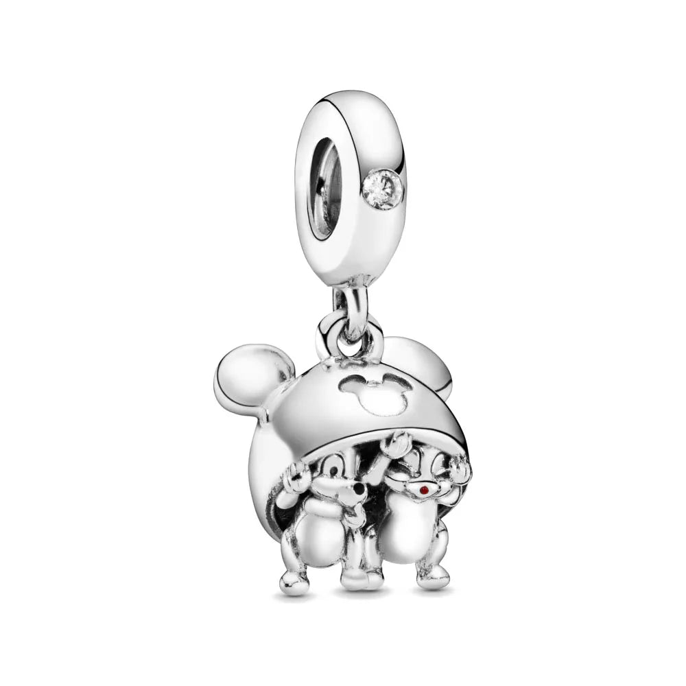 925 Sterling Silver Disney Castle Flower Fairy Rabbit Wings Charm | Fits Original Bracelet Pendant Women DIY Jewelry