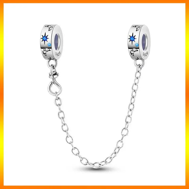 Star Moon & Evil Eye Chain Charm 🌙💙 925 Silver Bracelet Bead Women