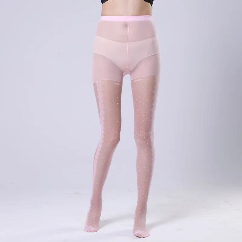 Women's Striped Lace Tights – Sheer Jacquard Dot Pantyhose with Side Seam Detail, 20 Denier for Transitional Seasons