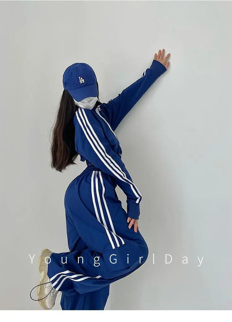 Women’s High Waist Wide Leg Pants | American Style Loose Straight Trousers with Elastic Waist & Cuffed Hem