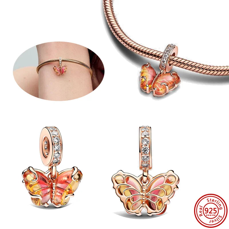 New 925 Sterling Silver Black & White Zircon Bee Butterfly Charms | Fit Original Bracelet Pendant DIY Women Jewelry Gift