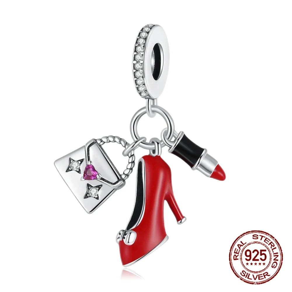 925 Sterling Silver Red Series Charms | Heart, Car & Strawberry Dangle Beads for Original Bracelet DIY Jewelry