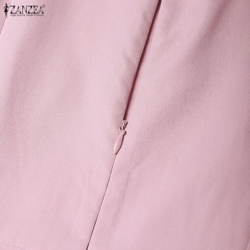Women Pleated Dress 👗 Elegant O-Neck Short Sleeve Fitted Waist A-Line Knee-Length Dress 🌸 ZANZEA Fashion
