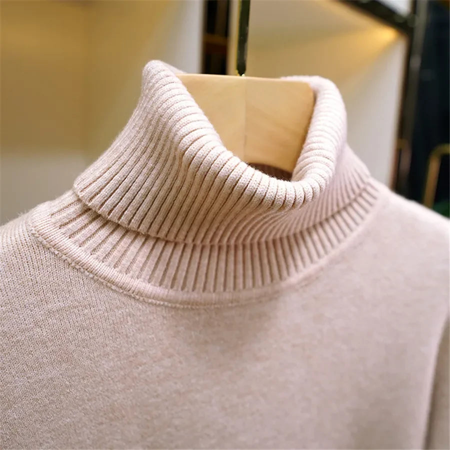 Women Winter Thicken Turtleneck Sweater – Slim Knit Plush Velvet Lined Warm Pullover Jumper