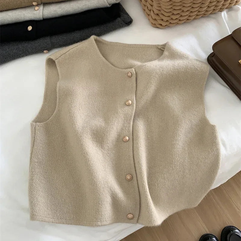 2025 Women’s Preppy Knitted Sweater Vest | Chic Vintage Elegant Waistcoat for Autumn & Winter