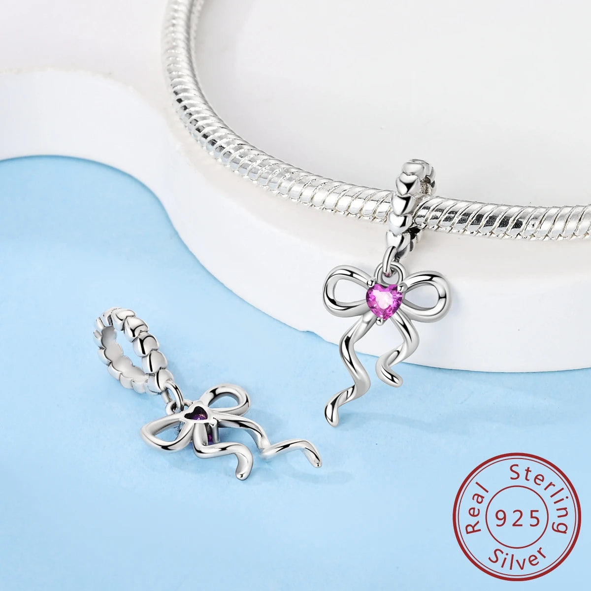 925 Sterling Silver Pink Zircon Heart Cross Charm | Fits Pandora Original Bracelet | Women’s Pendant DIY Jewelry Gift